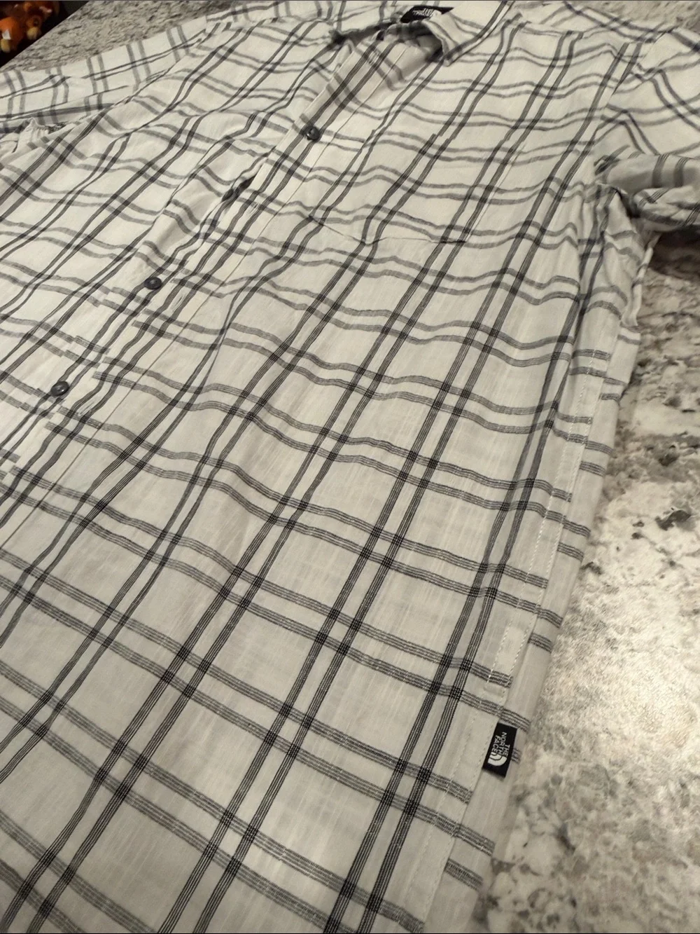 The North Face Men’s White and Gray Plaid Short-Sleeve Button-Down Shirt